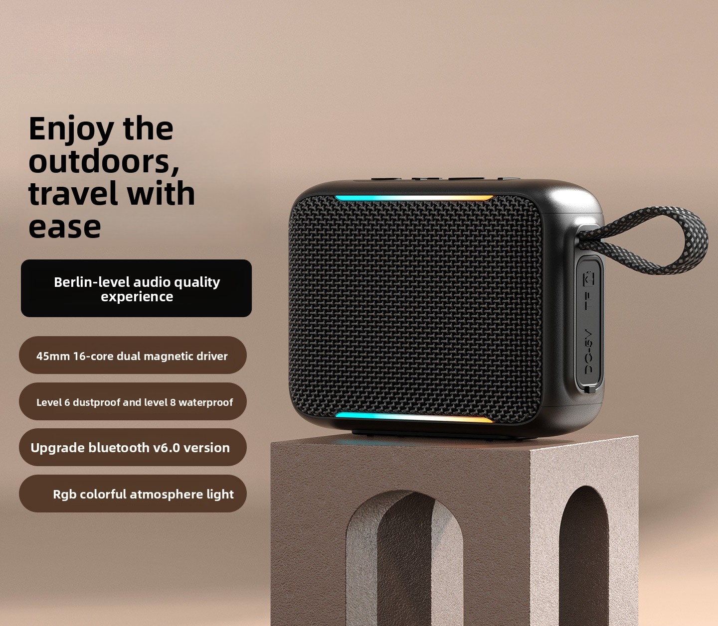 Portable Bluetooth Speaker Waterproof Ipx7 - ลำโพงบลูทูธแบบพกพาสำหรับใช้งานกลางแจ้ง กันน้ำ IPX7 พร้อมไฟ LED ฟังก์ชั่นหลากหลาย