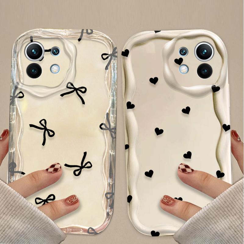 Tablets - เคสลายโบว์สีดำรูปหัวใจสำหรับ Xiaomi POCO X7 X6 X5