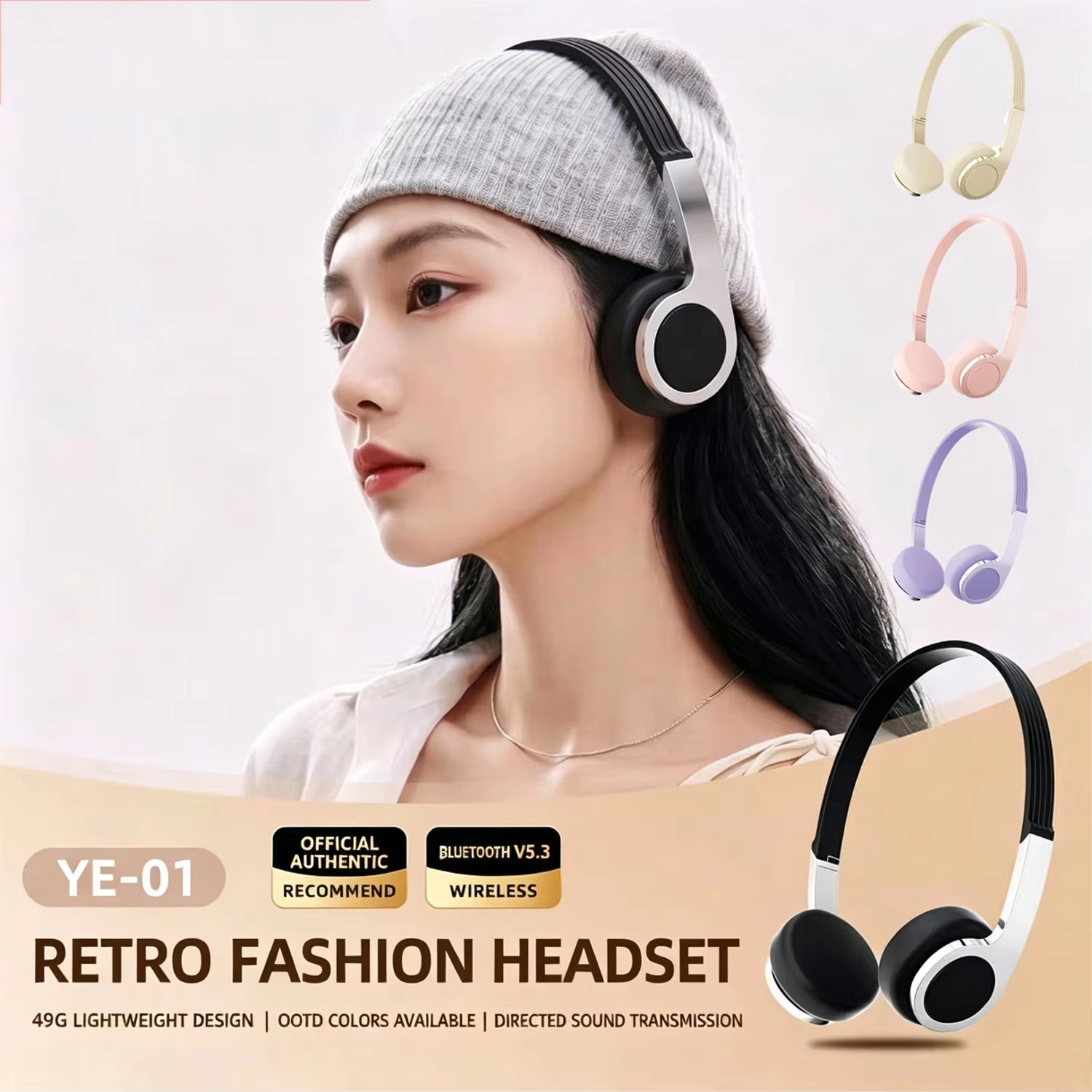 Anc Wireless Over Ear Headphones - หูฟังบลูทูธแบบครอบหูขนาดกะทัดรัดสไตล์เรโทรใหม่ เหมาะสำหรับการถ่ายภาพ มาพร้อมหูฟังบลูทูธไร้สายในสีมาการอง