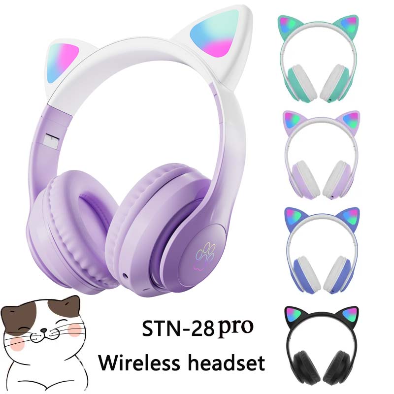 ใหม่ล่าสุด STN-28 ชุดหูฟังไร้ส - Cat Ear Bluetooth Headset Led บทวิจารณ์และราคา