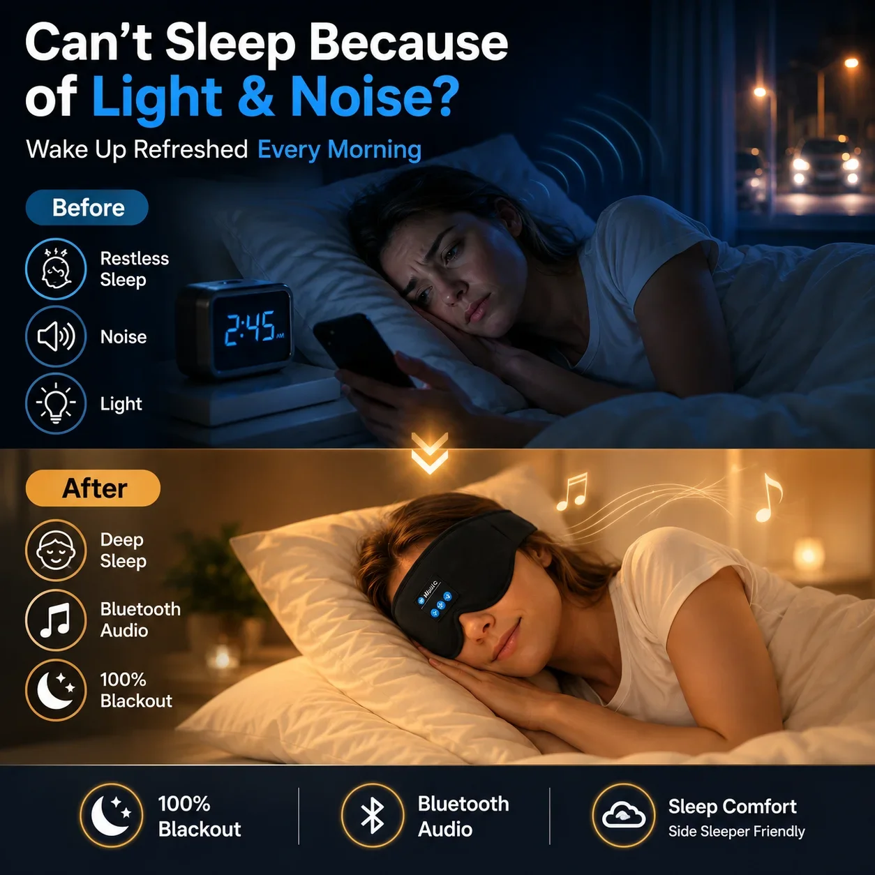 หน้ากากปิดตาสำหรับนอนหลับแบบไร - Sleep Mask Headphones Bluetooth บทวิจารณ์และราคา