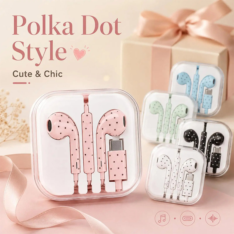 หูฟังแบบมีสาย Type-C ลายจุดน่า - Type C Wired Earphones With Mic บทวิจารณ์และราคา