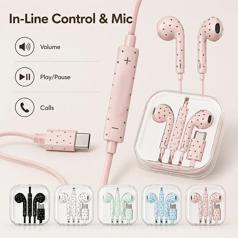 หูฟังแบบมีสาย Type-C ลายจุดน่า - Type C Wired Earphones With Mic บทวิจารณ์และราคา